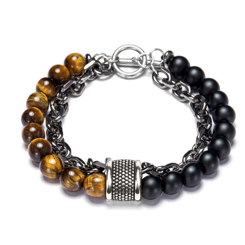 Men's Natural Map Stone Beaded Bracelet